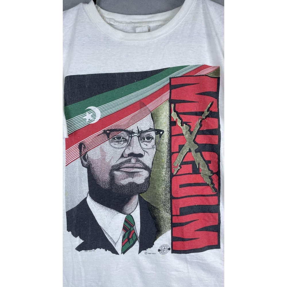 Vintage Malcolm X Shirt Mens Large White Portrait Quote Graphic Tee T-Shirt - Picture 2 of 8
